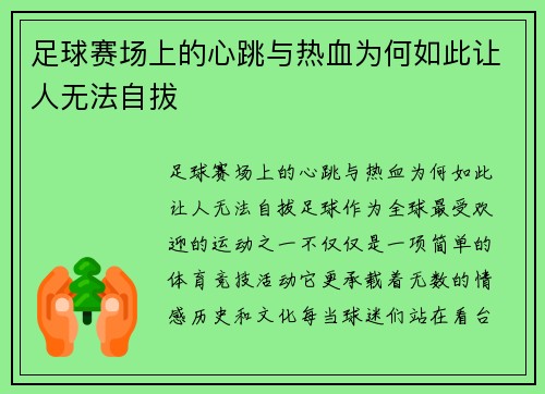 足球赛场上的心跳与热血为何如此让人无法自拔